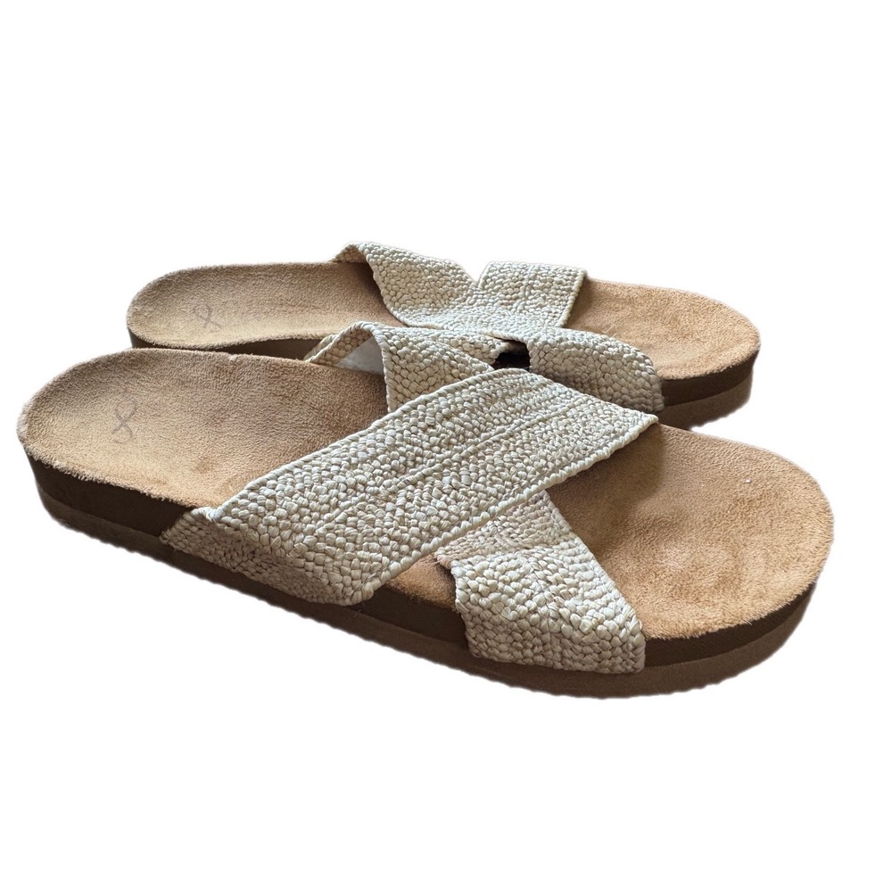 Academy LTD Crisscross Slide Sandals Womens 7B Cream Tan Excellent Woven Upper